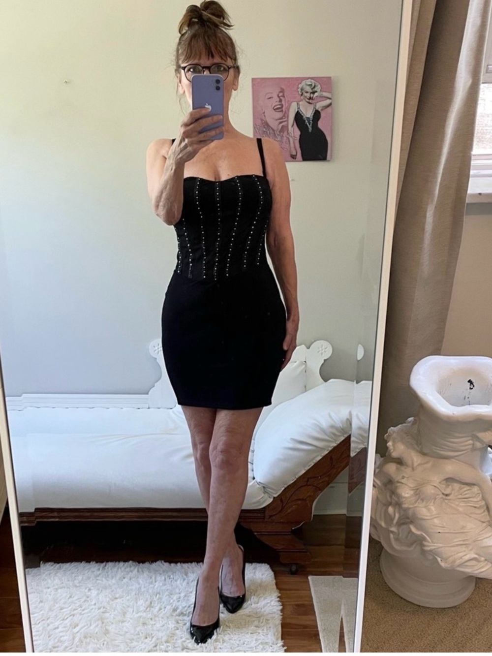 BLACK DRESS RHINESTONE BODICE SHEER TOP ADJUSTABLE REMOVABLE STRAPS STRETCH